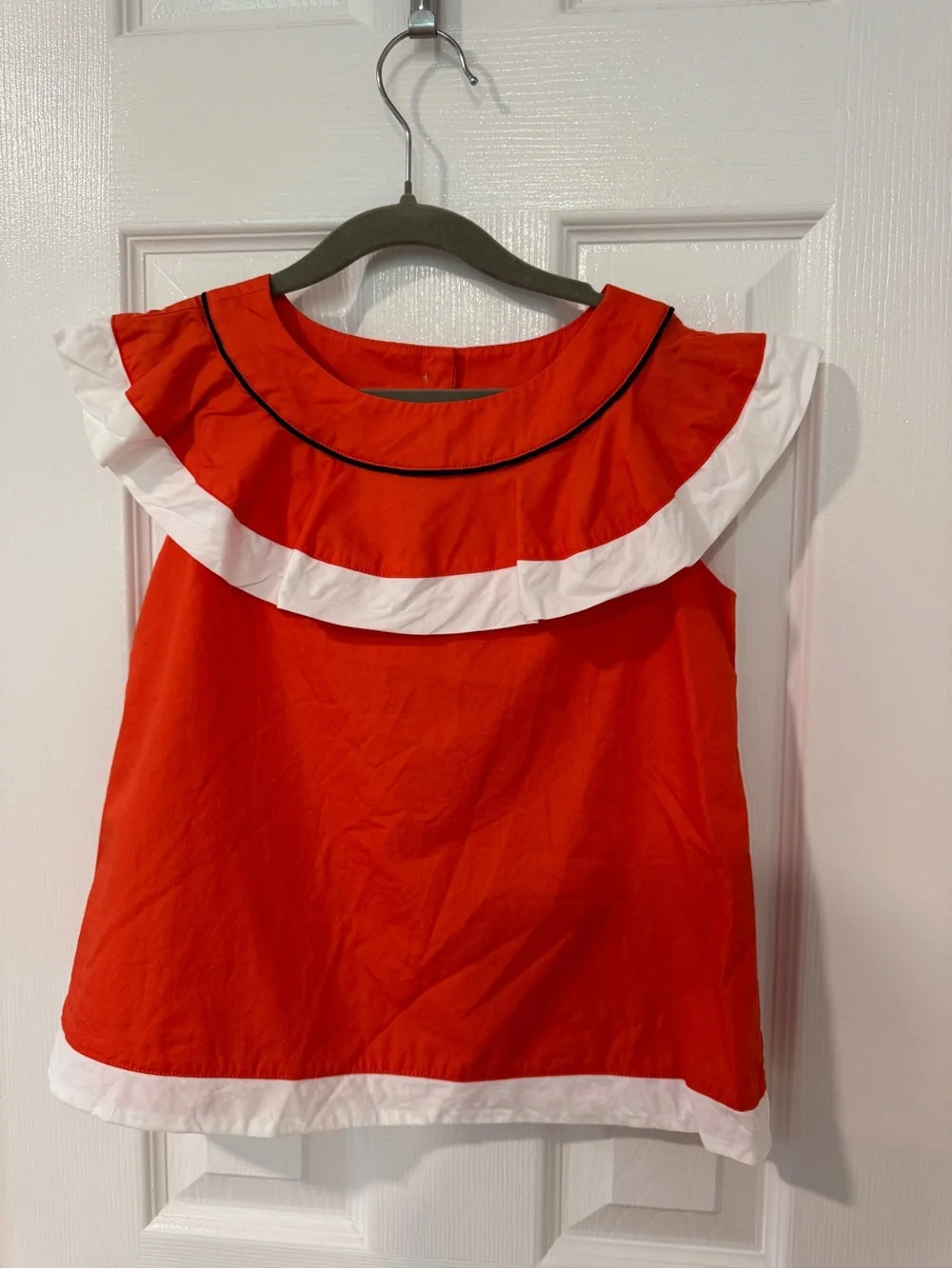 Janie and Jack Girls orange Ruffled Collar Top with White Trim